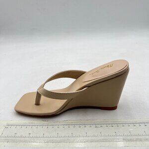 Milooey shoes Beige Round Toe Flip Flops Wedge High Heels Slip On Thong Sandals